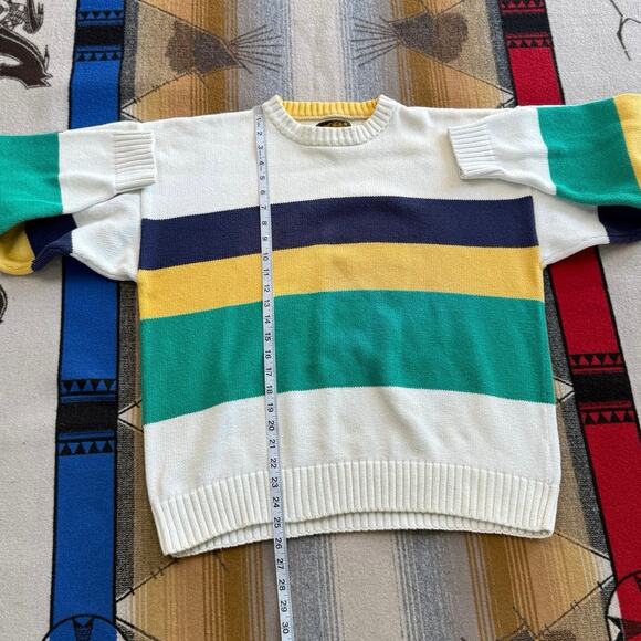 Vintage 90s Eddie Bauer Pullover Knit Sweater Size Large Striped Cotton Cottage - Picture 7 of 8